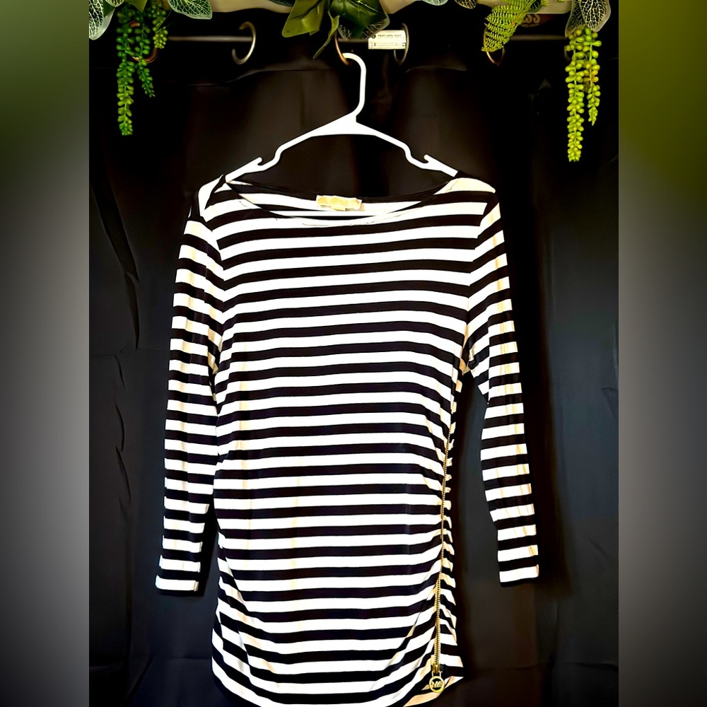 Michael Kors - Black & White Stripped Shirt - Gold MK zipper